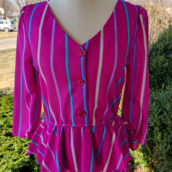 XS/S 70s 80s Striped Peplum Dress - Picture 2 of 8